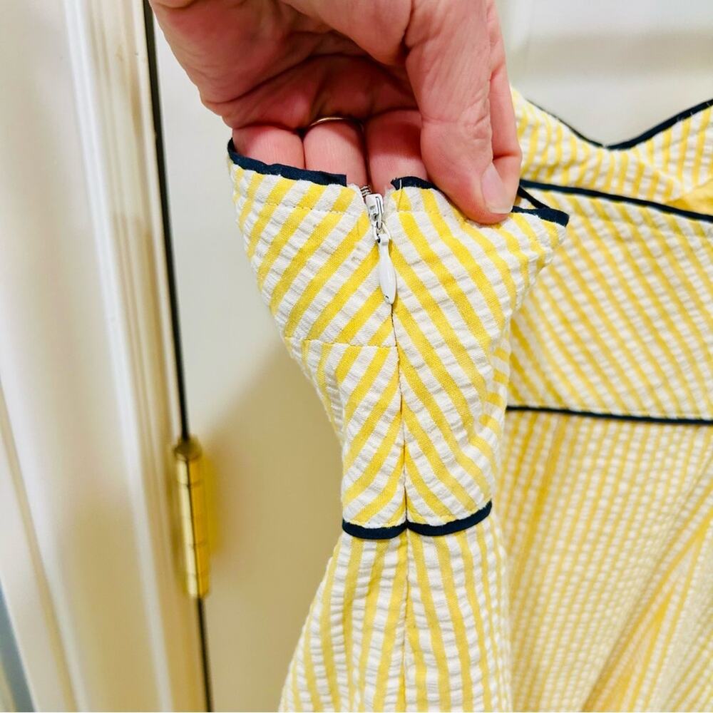 Anthropologie Lemon Parfait Bow Yellow Striped Summer Dress Cotton Viola Sz 8 - Picture 9 of 10